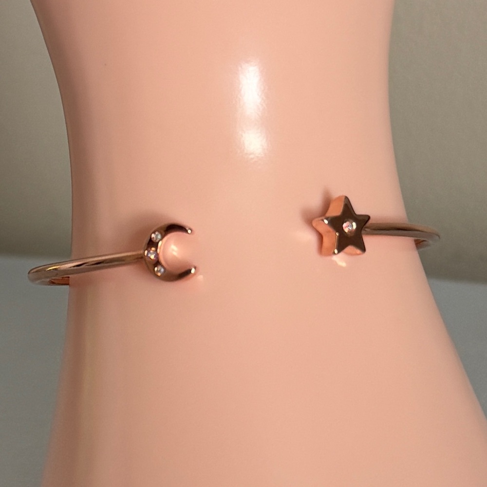 Alex + Ani - Moon & Star Flex Cuff Bracelet – Rose Gold, Iridescent Crystals